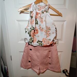 Floral Halter Top and Pink Shorts Set
